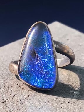 Handcrafted Blue And Violet Art Glass Dichroic Glass Bypass Ring